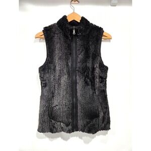 Etcetera Black Zip Up Faux Fur Cashmere Blend Zip Up Vest Old Money Size S